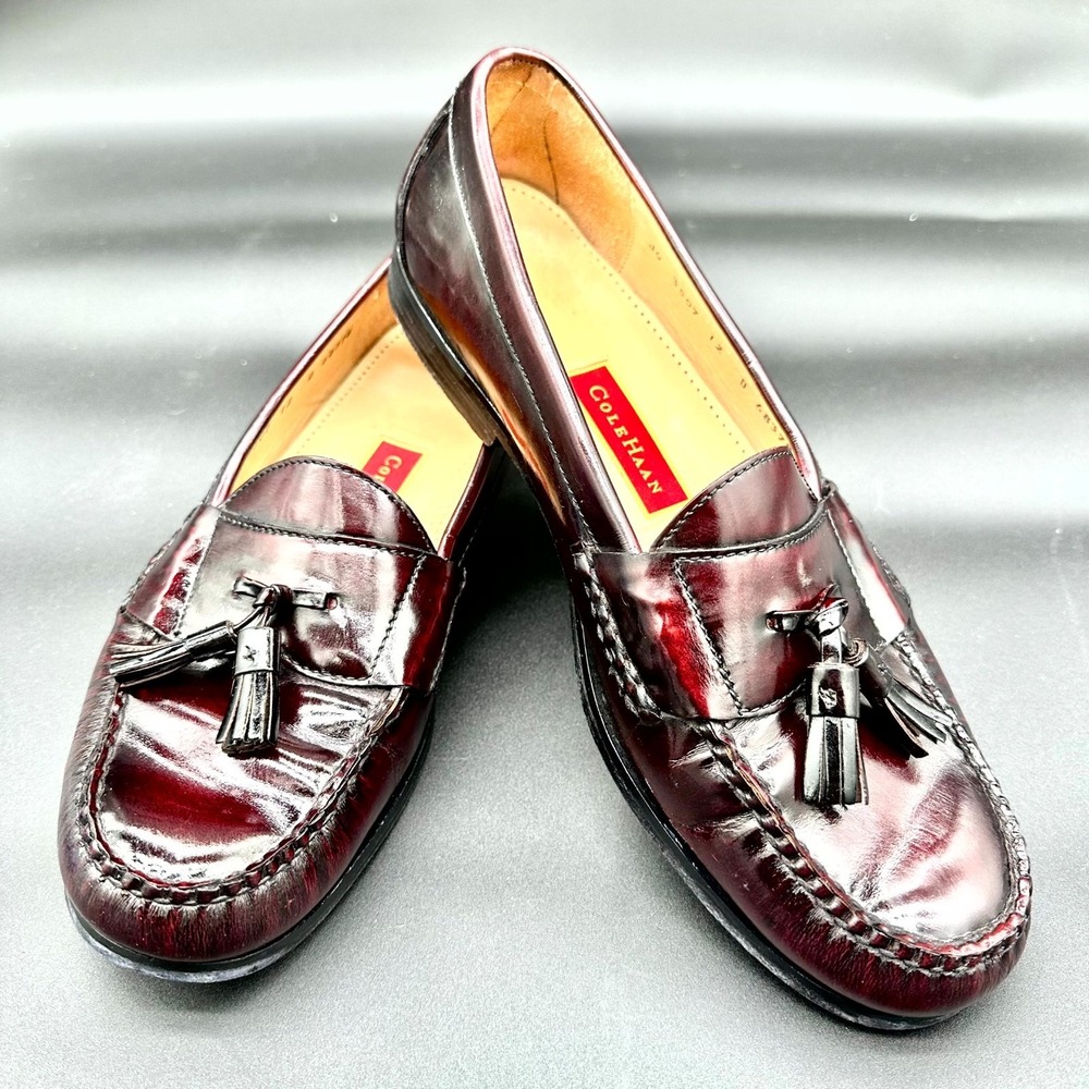 Cole Haan Men's Pinch Tassel Loafers 12D • Red Wine Leather • Made in Mexico •